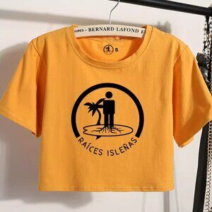 Raíces Isleñas Yellow Crop Top Tee – Island Roots Graphic